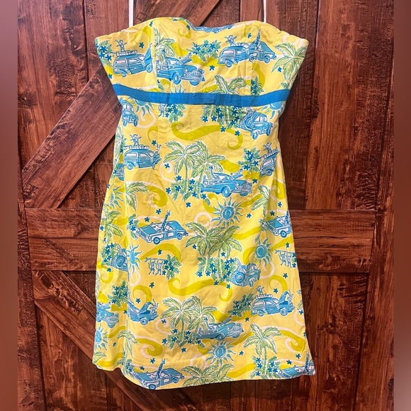 Lilly Pulitzer VTG white label Sabrina cruising sundress yellow/blue 6 strapless - Picture 1 of 8
